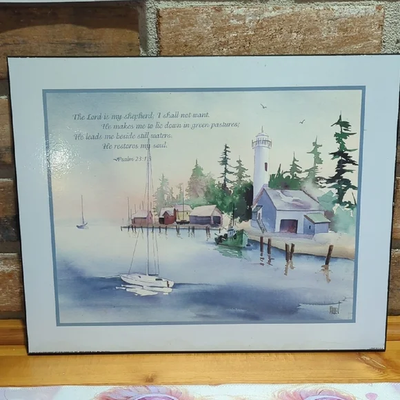 Serene Lakeside Wall Art with Lighthouse - Picture 2 of 16